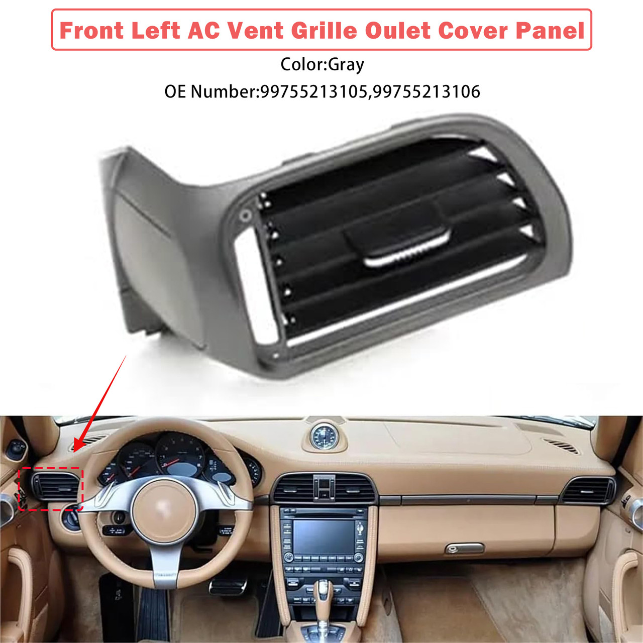 2004-2012 Porsche Carrea Targa GT2 GT3 997 Front Left AC Vent Grille Oulet Cover Panel Gray 99755213105 Generic