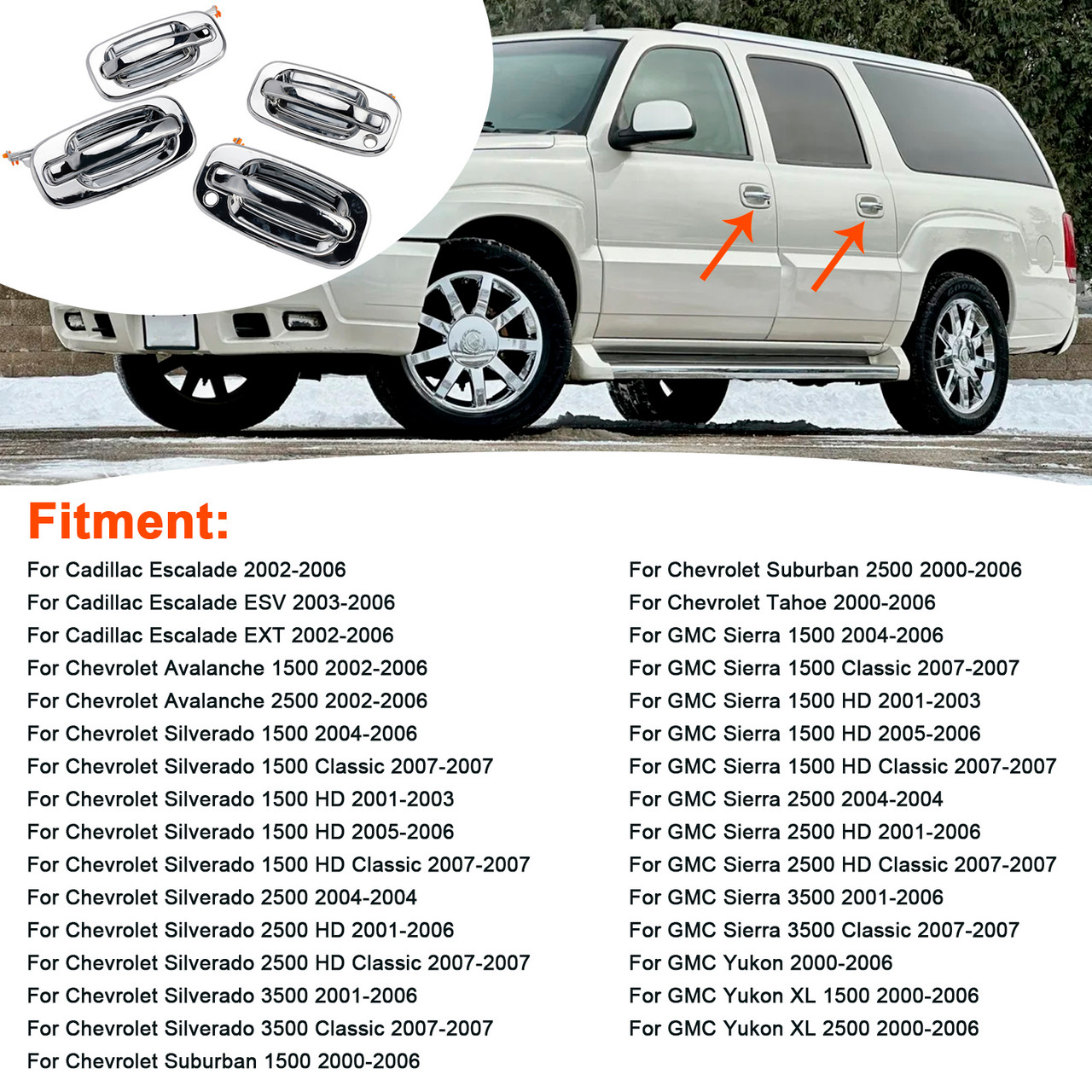 2002-2006 Cadillac Escalade ESV EXT 4PCs Front Exterior Door Handle Set Chrome 15745149 Generic