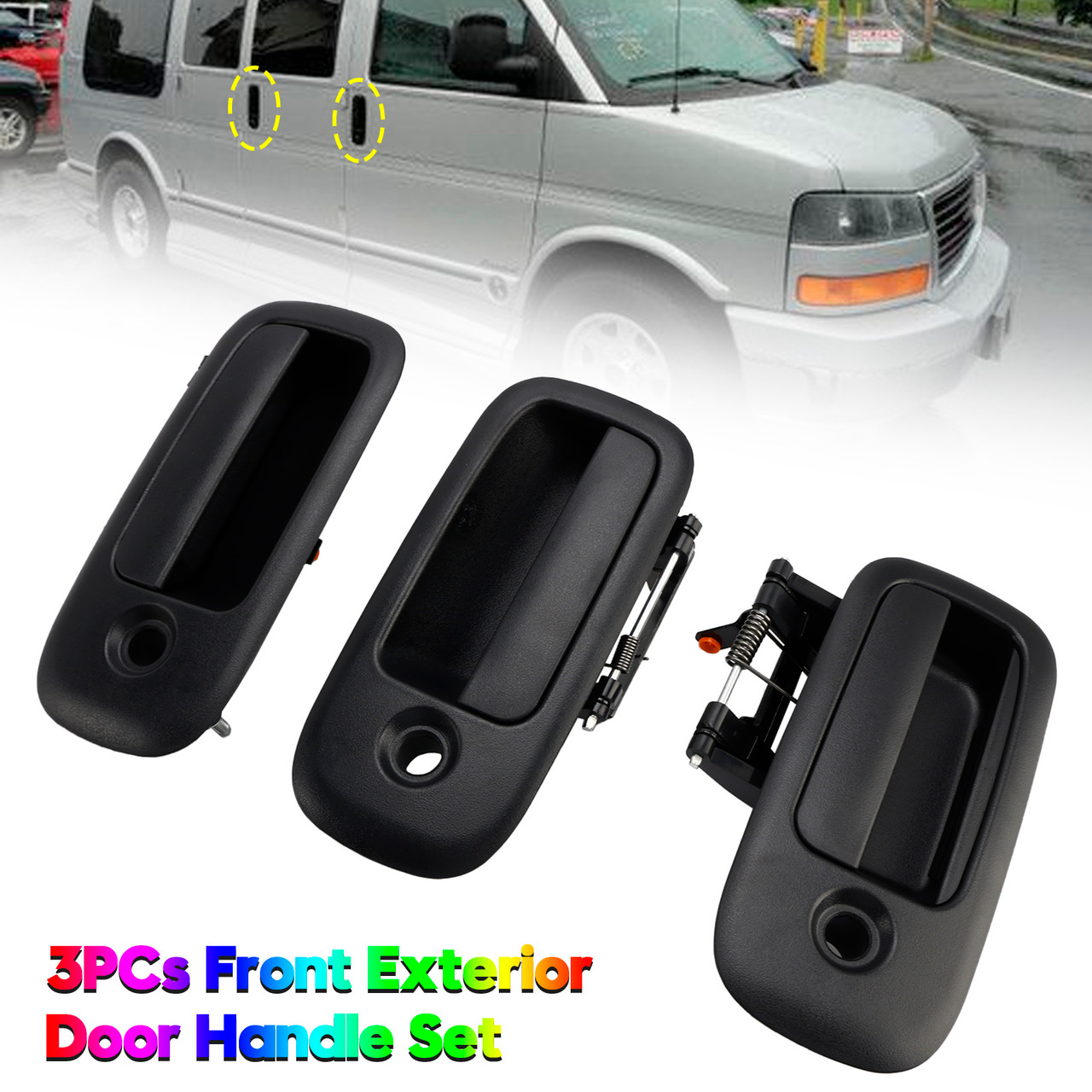 1996-2009 Chevrolet Express 1500 2500 3500 3PCs Front Exterior Door Handle Set 15167641 Generic