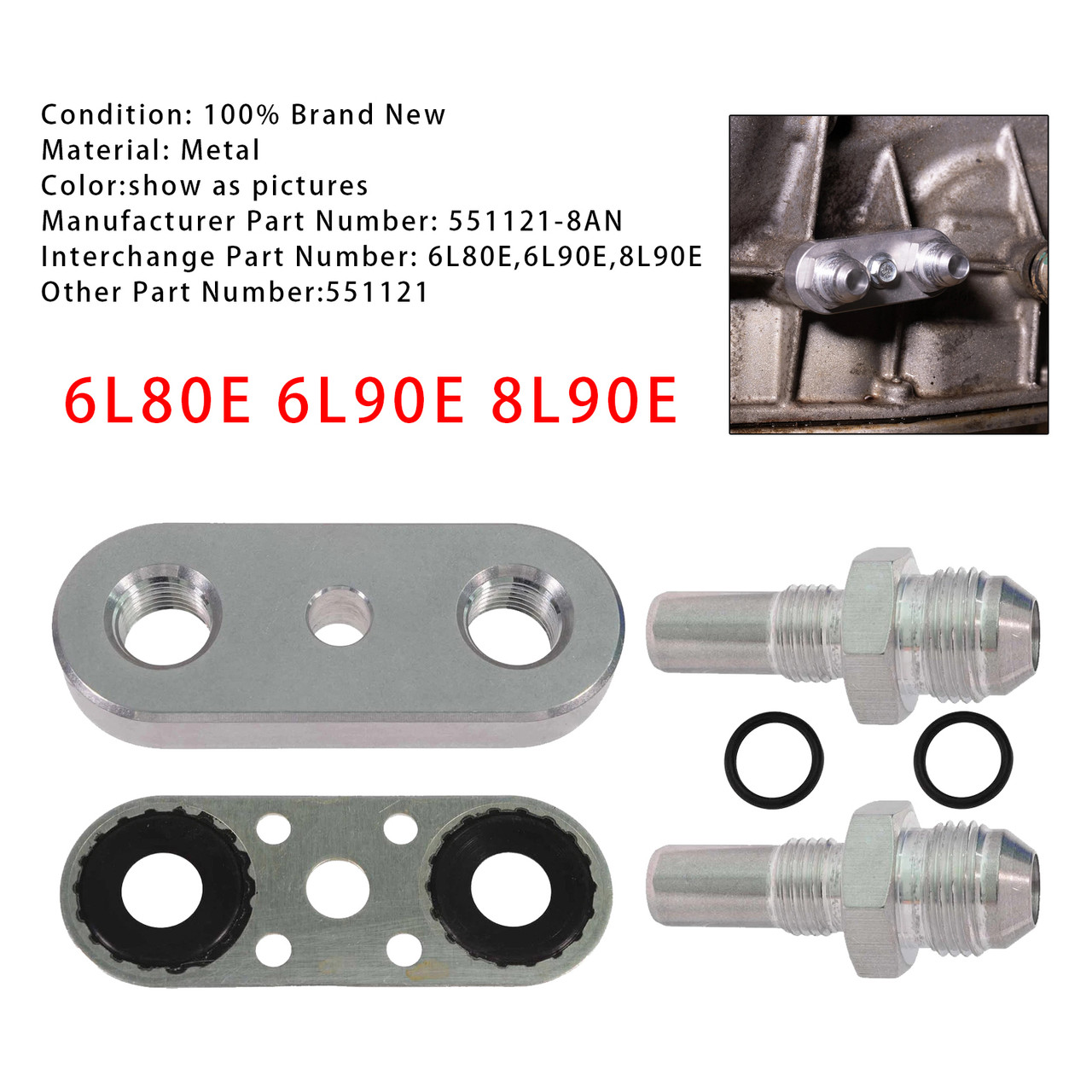 6L80E 6L90E 8L90E Transmission Cooler Line Adapter Plate with 8AN Fittings Seal