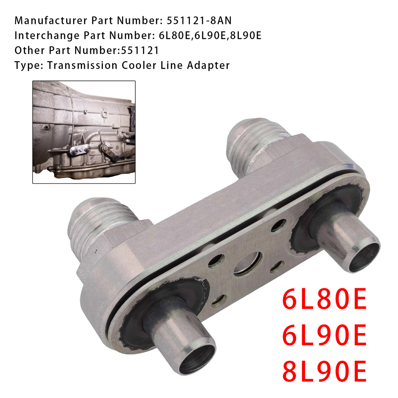 6L80E 6L90E 8L90E Transmission Cooler Line Adapter Plate with 8AN Fittings Seal