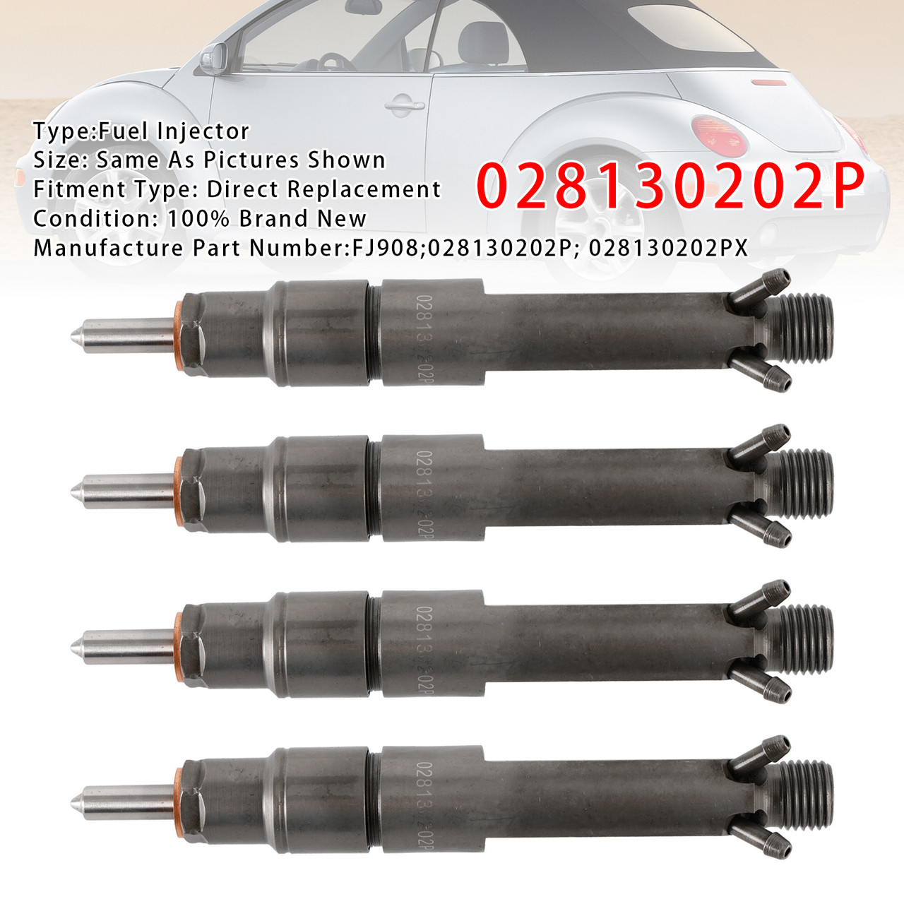 2000-2005 Volkswagen Beetle Golf Jetta 1.9L L4 4Pcs Fuel Injector FJ908 Generic