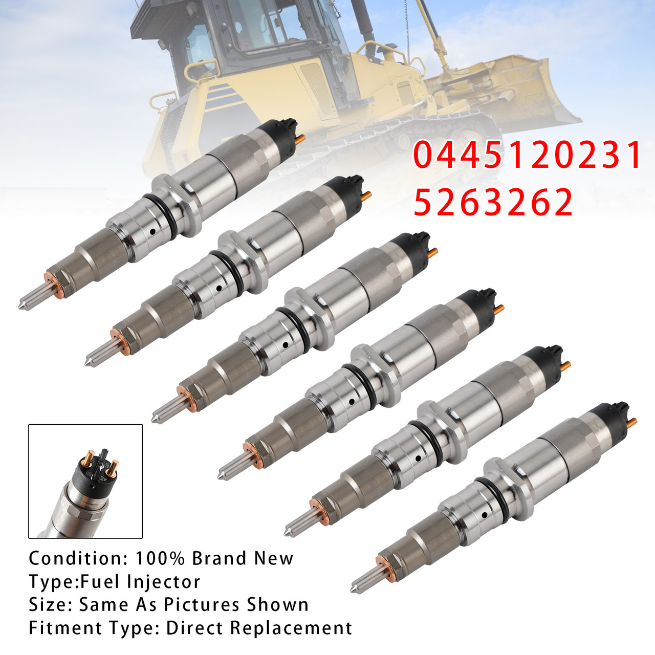 Komatsu PC200-8 Cummins Engine QSB6.7 6Pcs Fuel Injector 0445120059 Generic