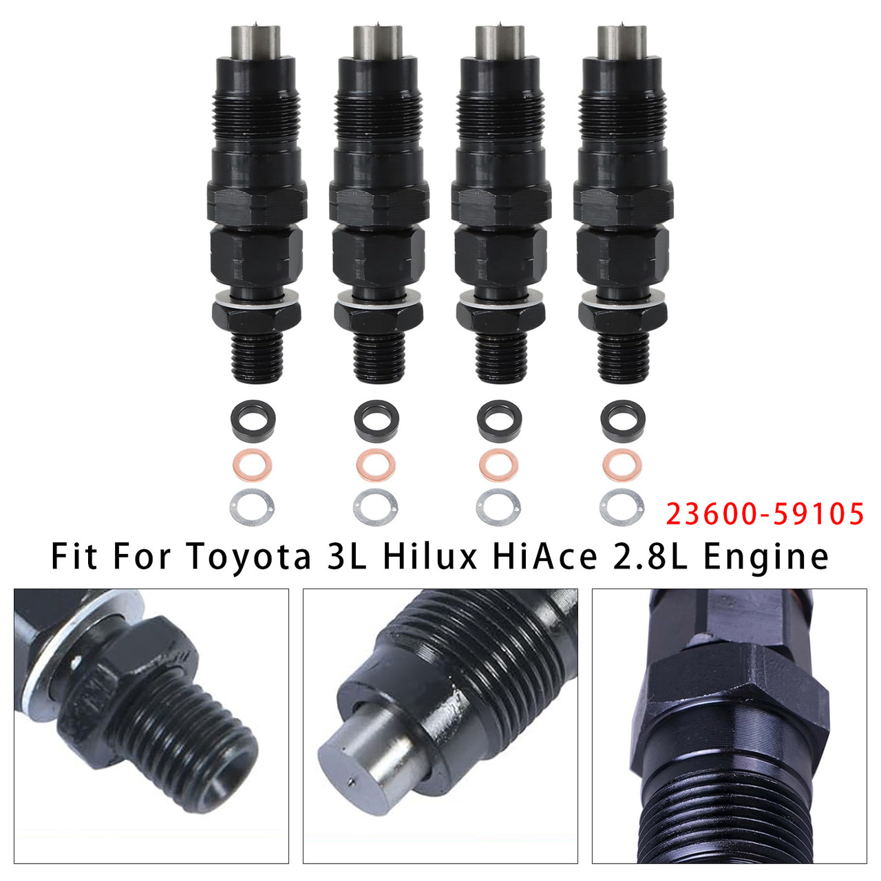 Toyota 3L Hilux Hiace 2.8L Engine 4Pcs Fuel Injector 23600-59105 Generic
