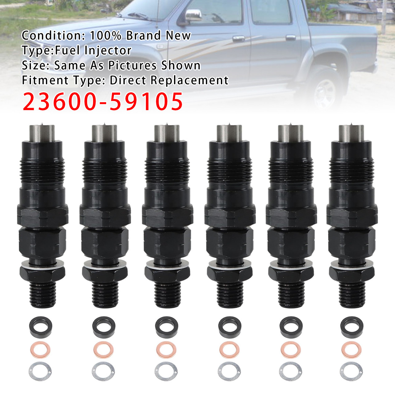 Toyota 3L Hilux Hiace 2.8L Engine 6Pcs Fuel Injector 23600-59105 Generic