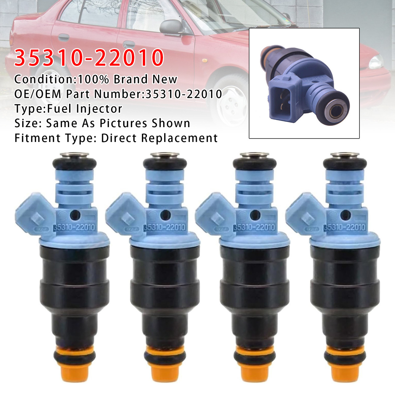 1994-1998 Hyundai Excel X3 1.5L 4 Cyl 4Pcs Fuel Injector 35310-22010 Generic