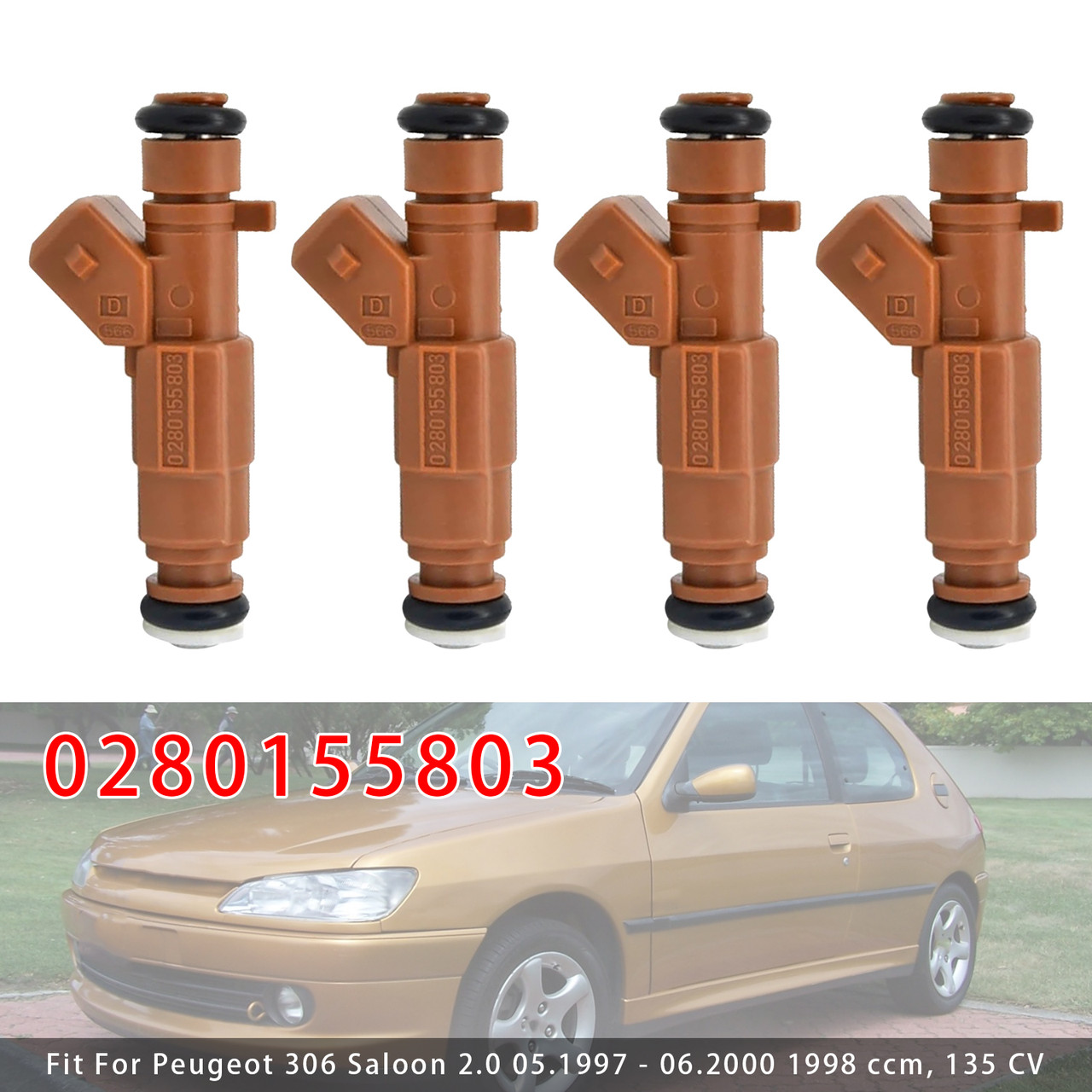 1994-2004 Peugeot 806 605 306 406 2.0 16V 4Pcs Fuel Injector 0280155803 Generic