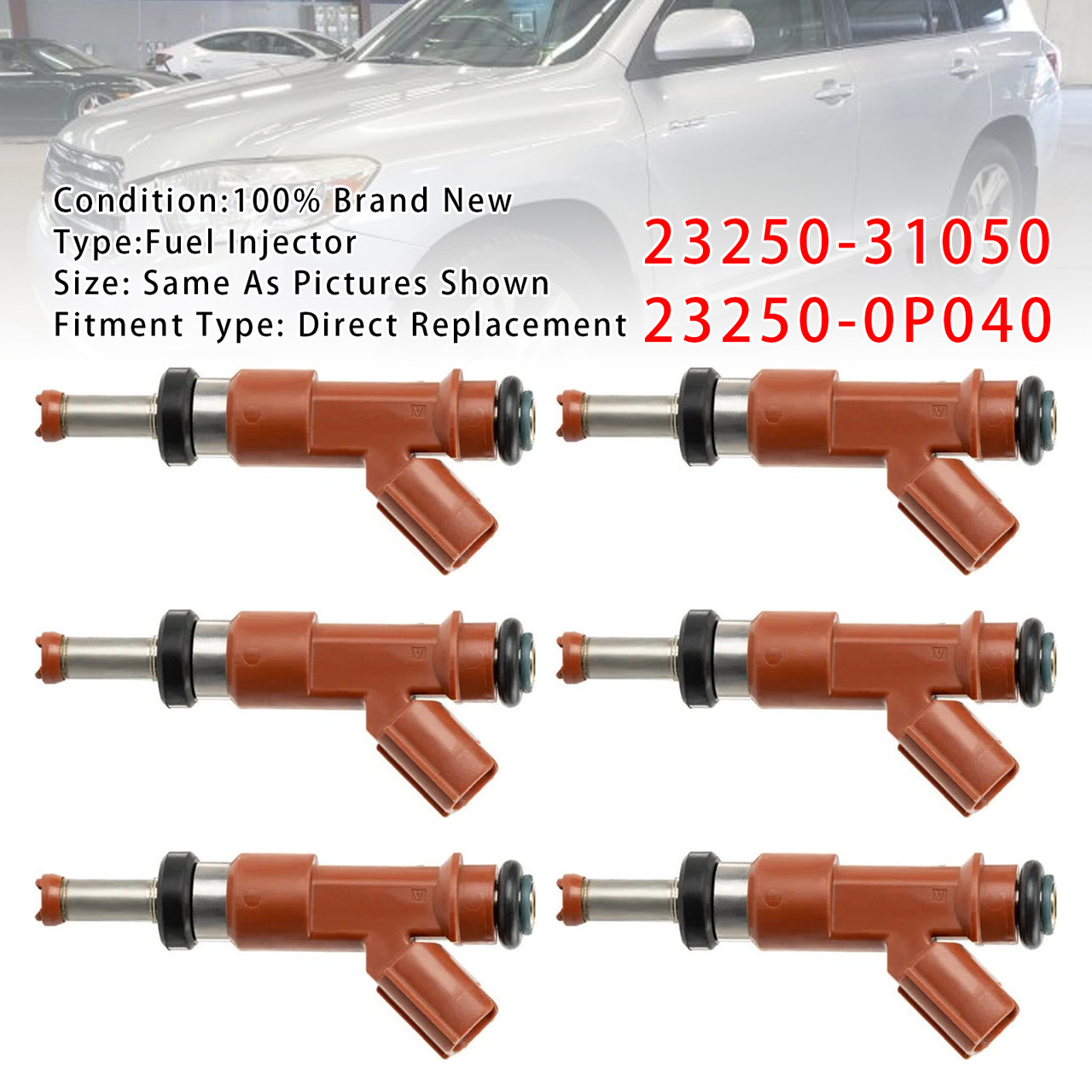 2005-2012 Toyota Avalon 6 Cyl 3.5L 6Pcs Fuel Injector 23250-31050 Generic