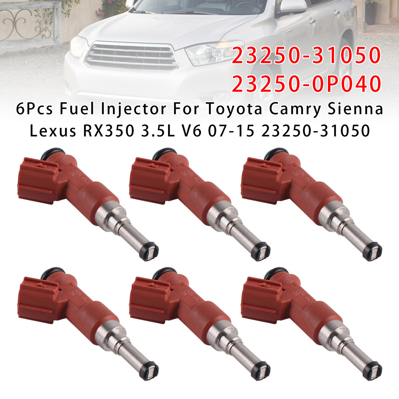 2008-2011 Toyota Highlander 6 Cyl 3.5L 6Pcs Fuel Injector 23250-31050 Generic