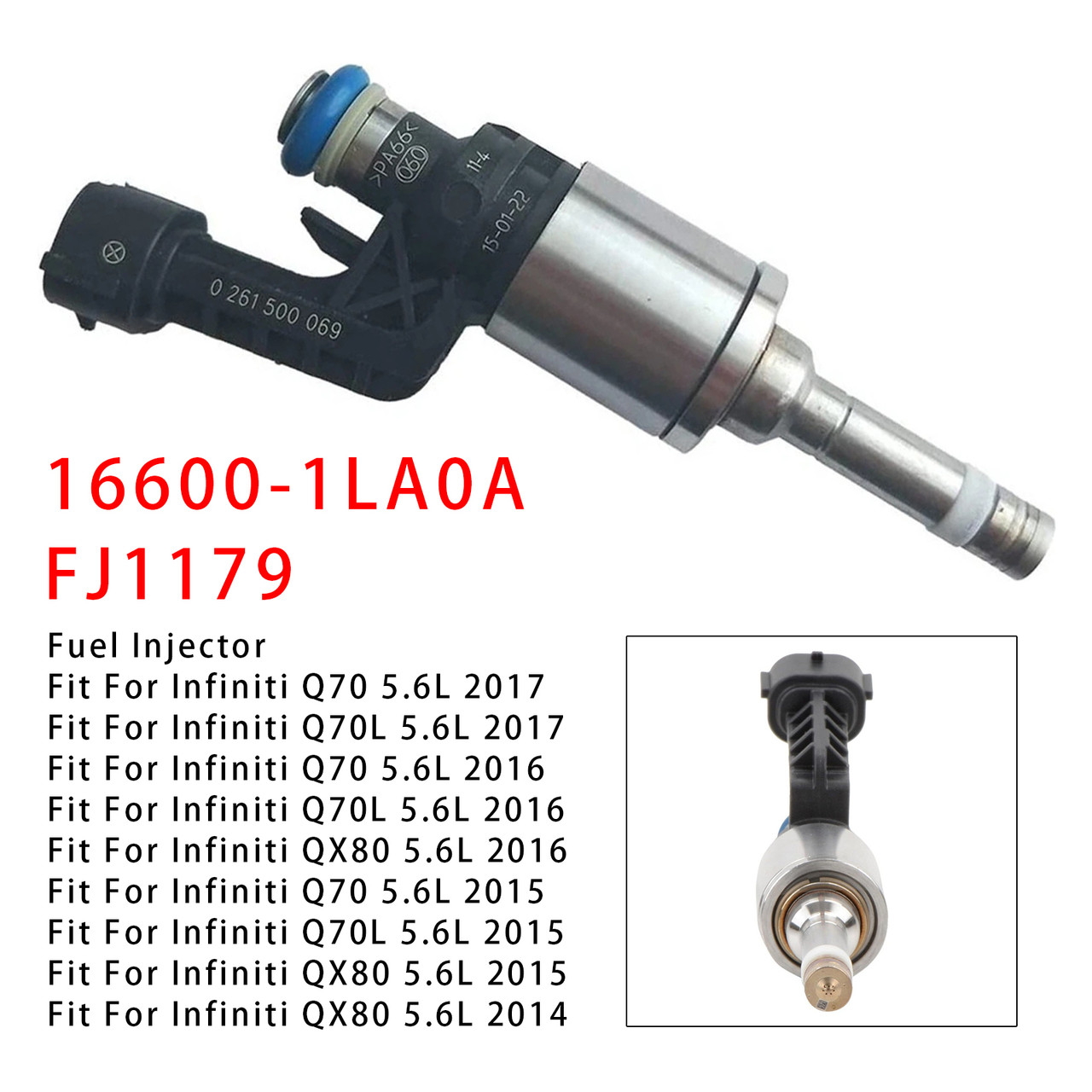 2011-2017 Infiniti Q70 QX80 QX56 M56 1Pcs Fuel Injector 16600-1LA0A FJ1179 Generic