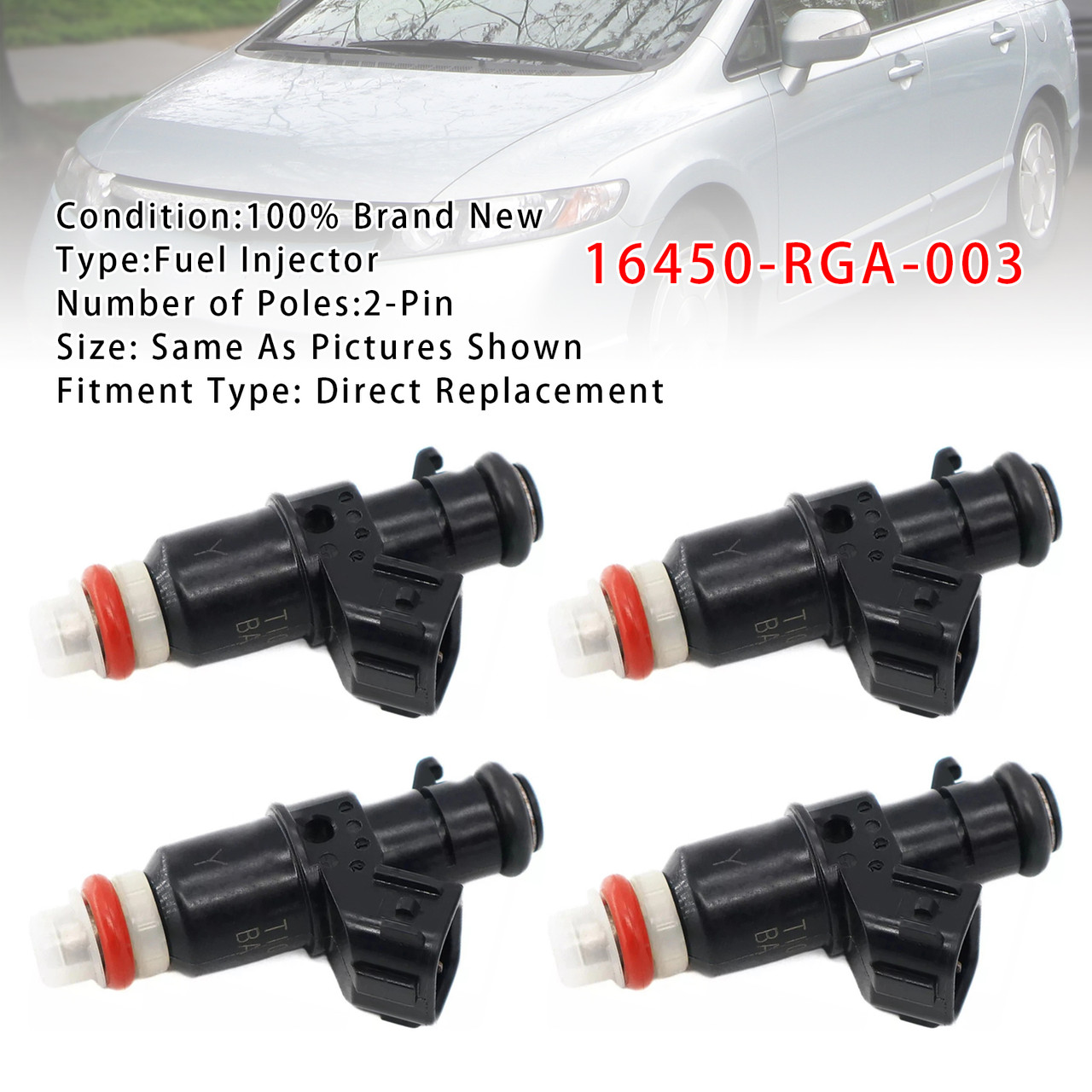 2003-2015 Honda Civic Hybrid 1.3L 1.5L 4Pcs Fuel Injector 16450-RGA-003 Generic