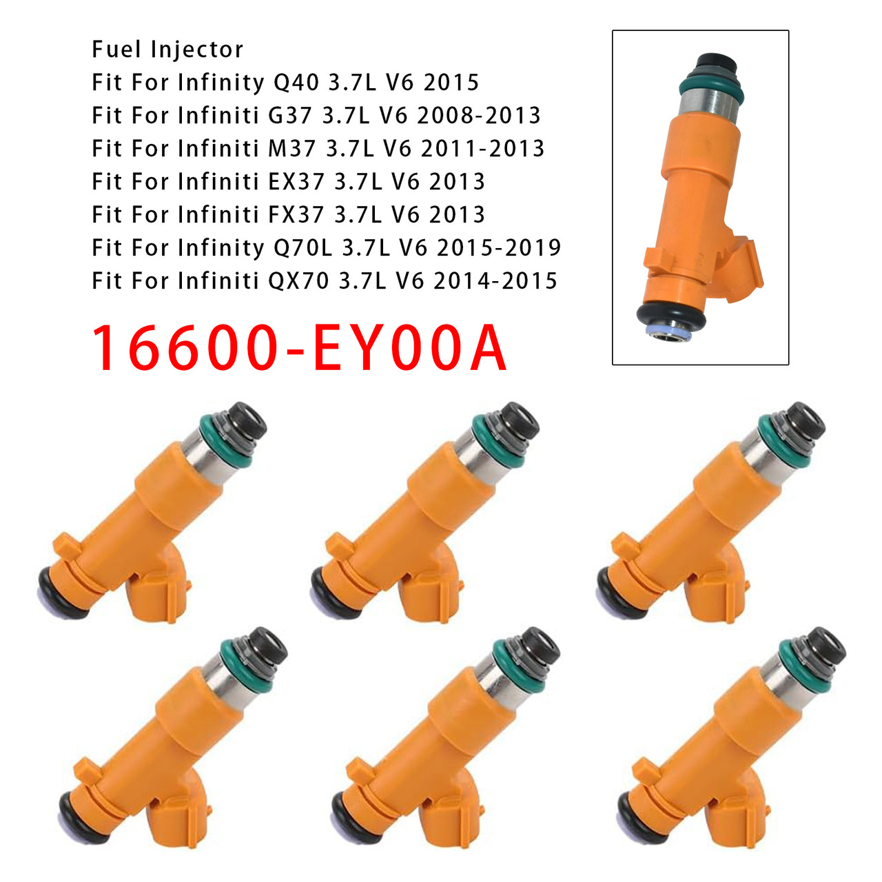 2009-2023 Nissan 370Z 3.7L V6 6Pcs Fuel Injector 16600-EY00A Generic
