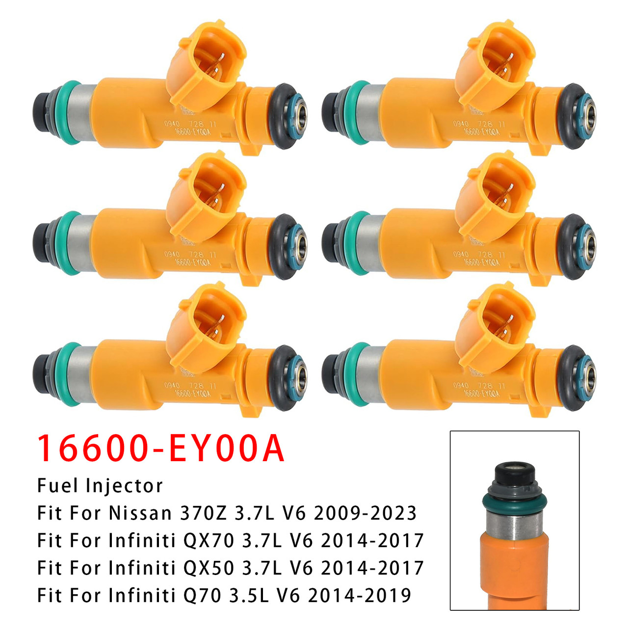 2009-2023 Nissan 370Z 3.7L V6 6Pcs Fuel Injector 16600-EY00A Generic