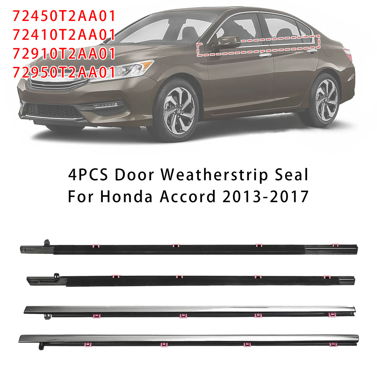 2013-2017 Honda Accord 4PCS Door Weatherstrip Seal 72450-T2A-A01 Generic