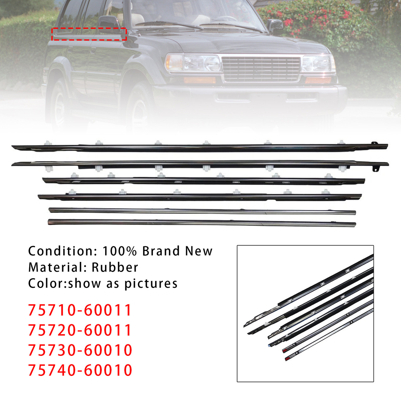 1991-1997 Toyota Land Cruiser 80 Series 6PCS Door Weatherstrip Seal 75710-60011 Generic