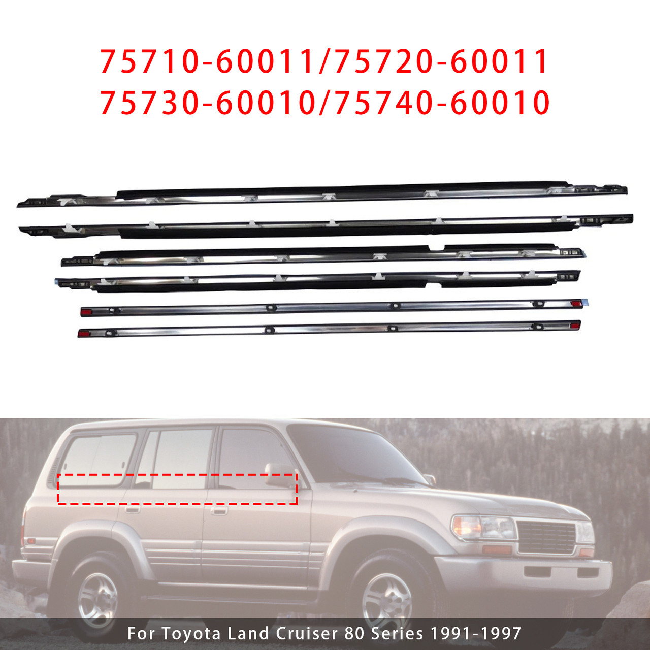 1991-1997 Toyota Land Cruiser 80 Series 6PCS Door Weatherstrip Seal 75710-60011 Generic