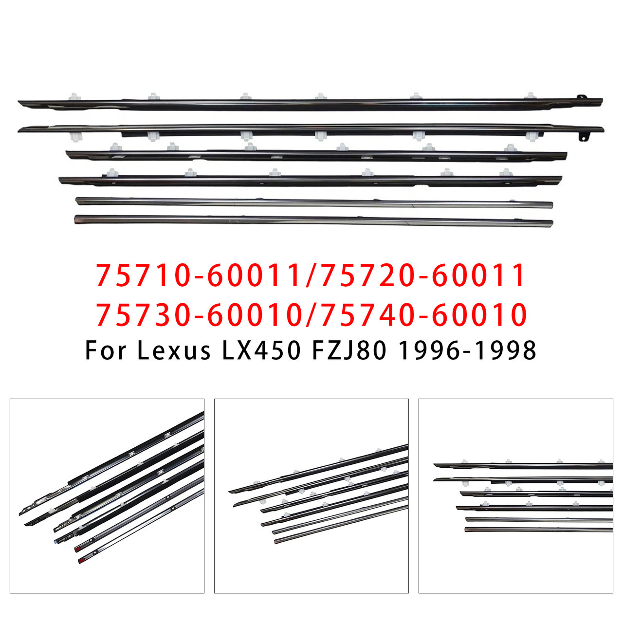 1996-1998 Lexus LX450 FZJ80 6PCS Door Weatherstrip Seal 6PCS Door Weatherstrip Seal 75710-60011 Generic