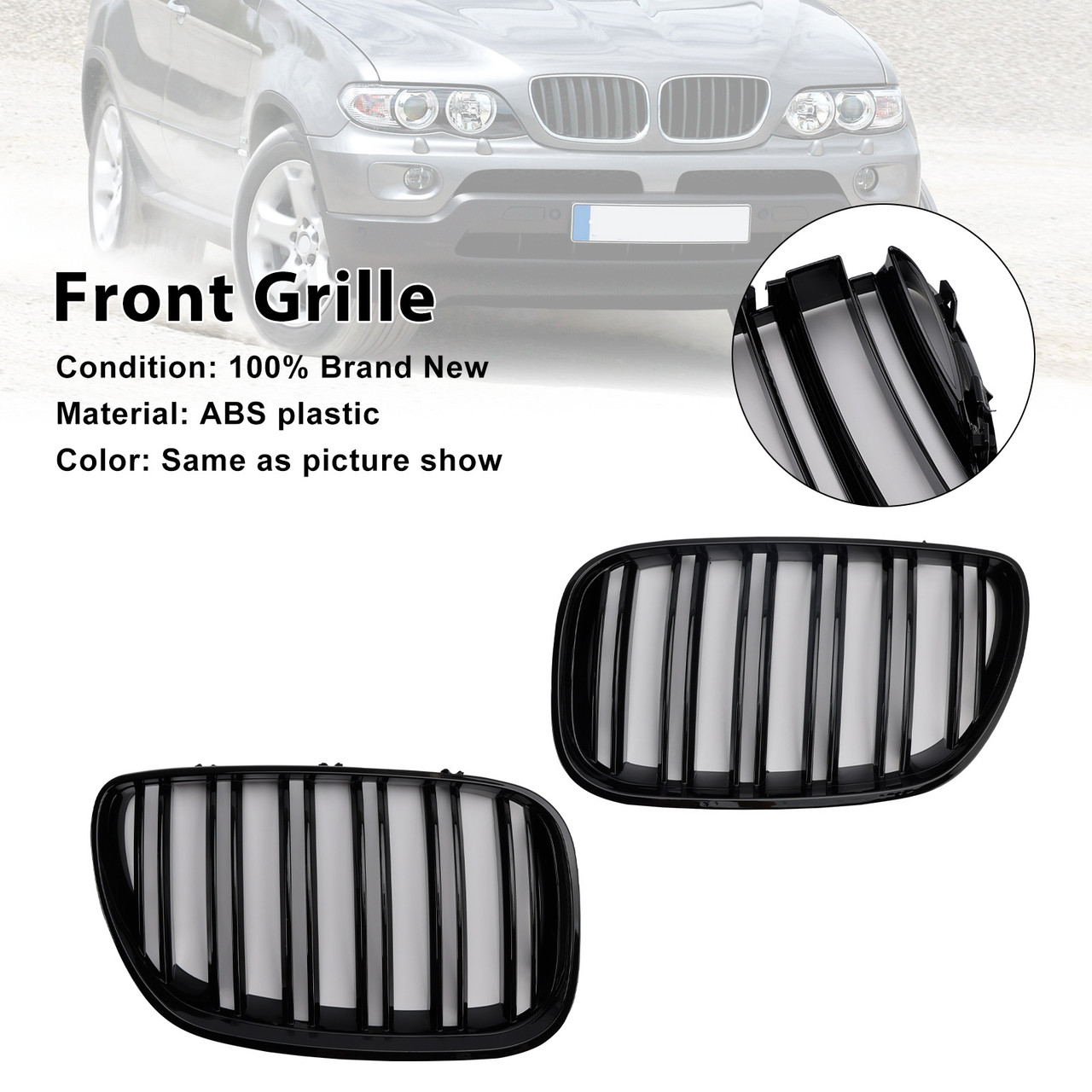 2004-2006 BMW X-Series X5 E53 Front Kidney Grille Gloss Black Generic