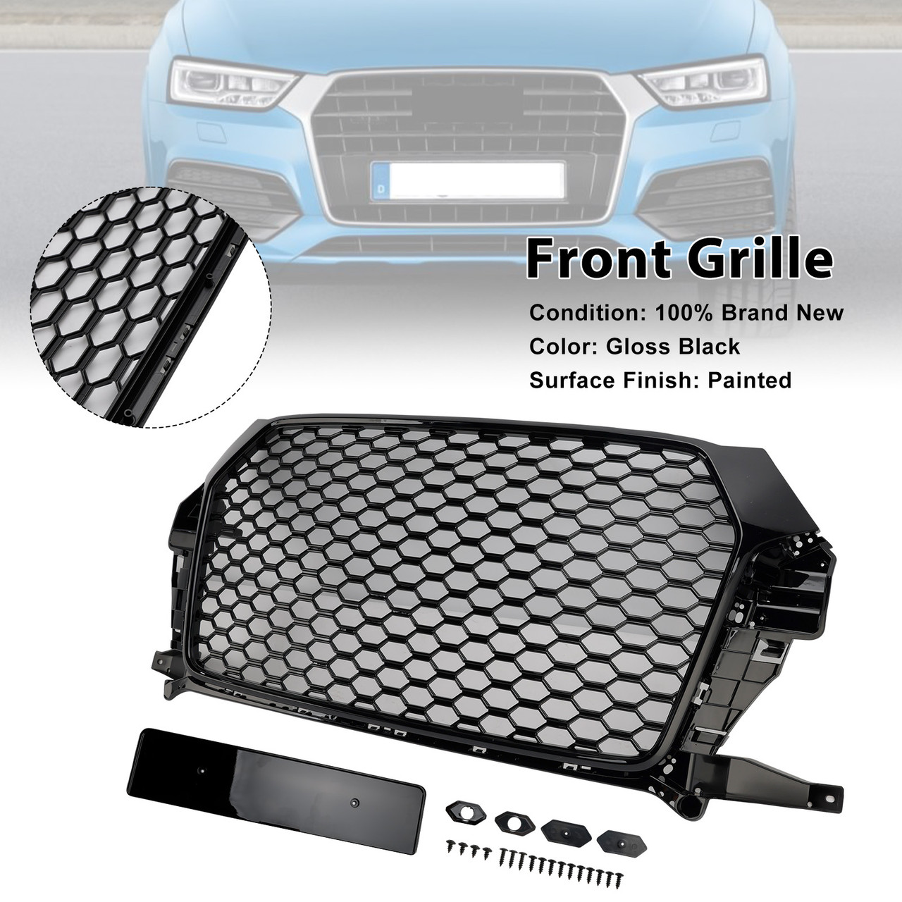 2016-2018 Audi Q3 8U Facelift RSQ3 Style Front Honeycomb Grille Gloss Black Generic