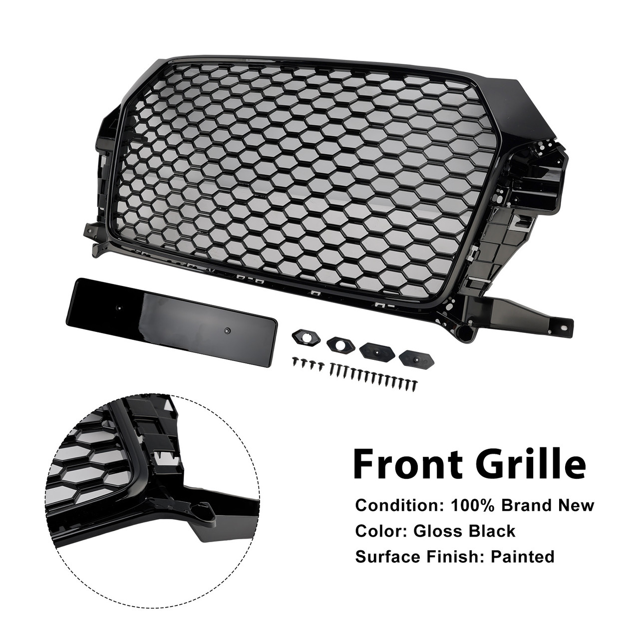 2016-2018 Audi Q3 8U Facelift RSQ3 Style Front Honeycomb Grille Gloss Black Generic