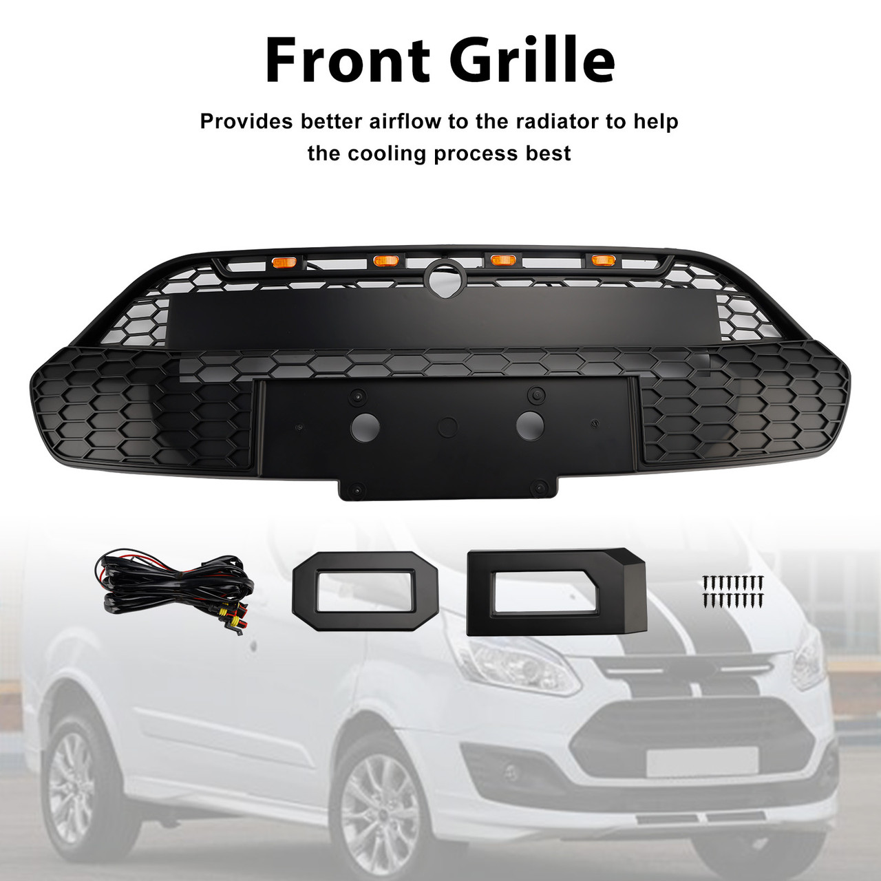 2019-2023 Ford Transit Connect Front Bumper Grille With Letters Black Generic