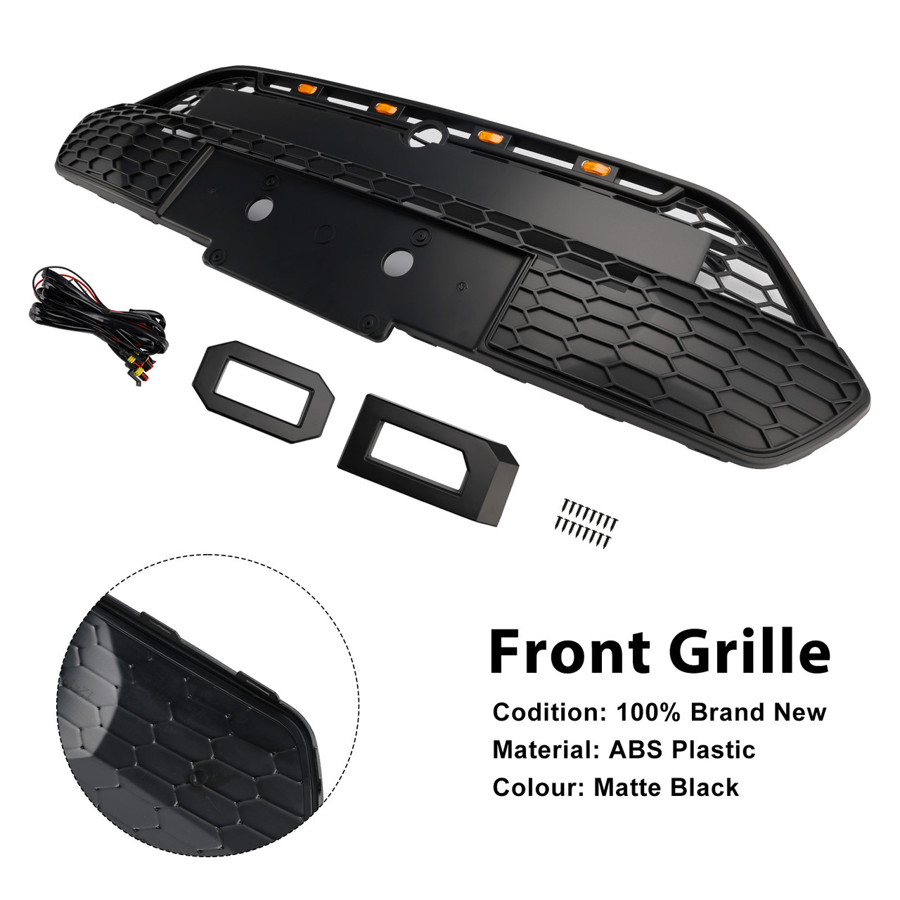 2013-2017 Ford Transit Custom Raptor Style Front Bumper Grille With Letters/ LED Matte Black Generic