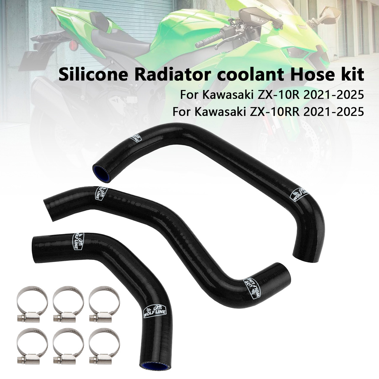 2021-2025 Kawasaki ZX-10R ZX-10RR Silicone Radiator coolant Hose kit Black Generic