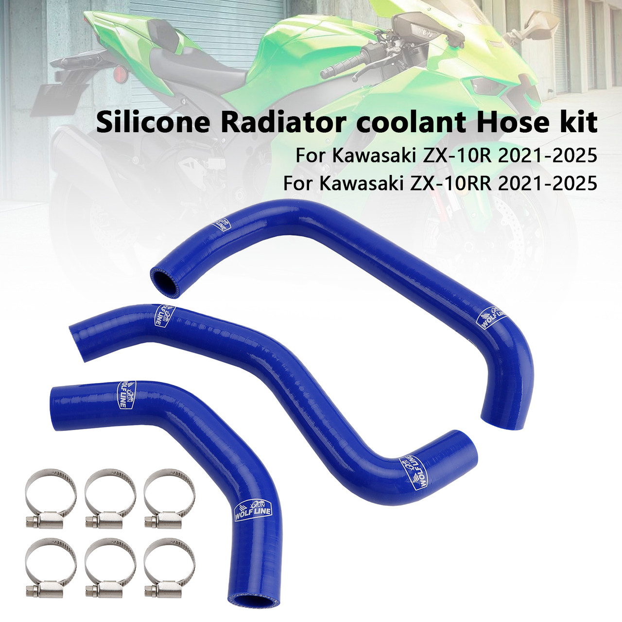 2021-2025 Kawasaki ZX-10R ZX-10RR Silicone Radiator coolant Hose kit Blue Generic