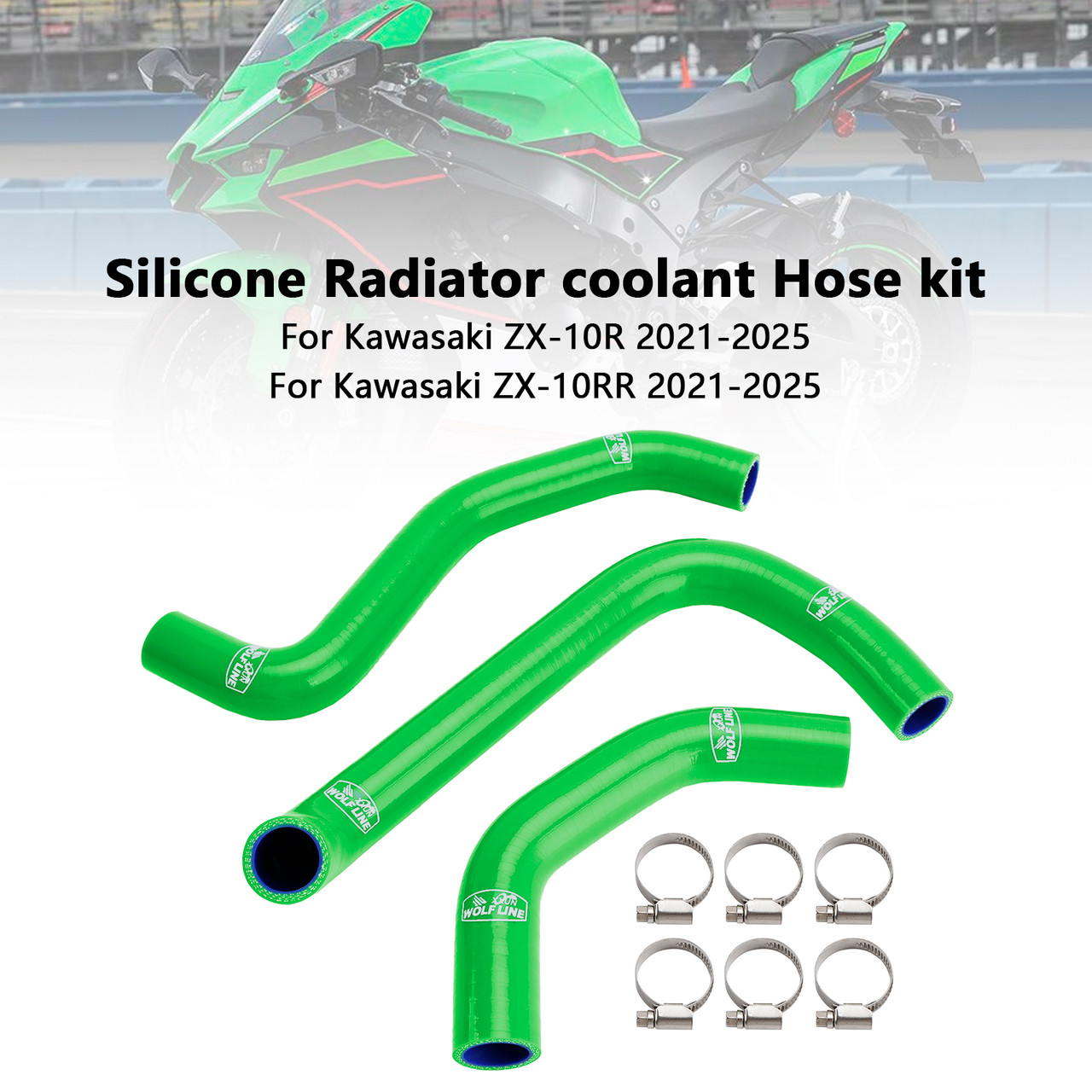 2021-2025 Kawasaki ZX-10R ZX-10RR Silicone Radiator coolant Hose kit Green Generic