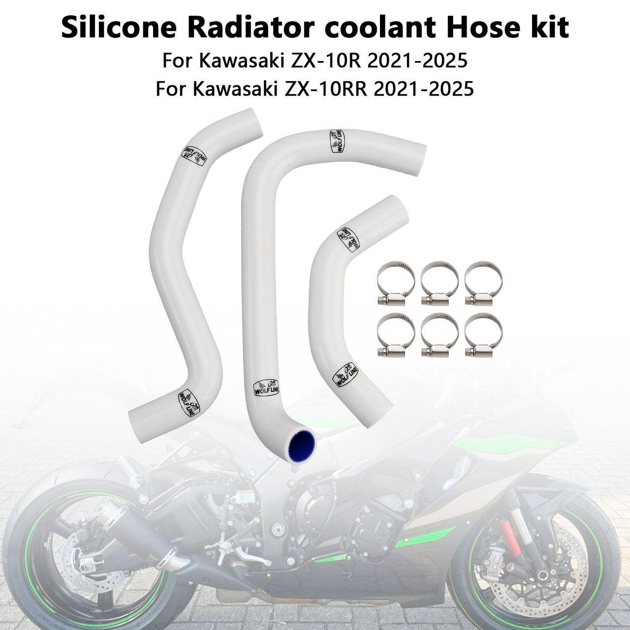 2021-2025 Kawasaki ZX-10R ZX-10RR Silicone Radiator coolant Hose kit White Generic