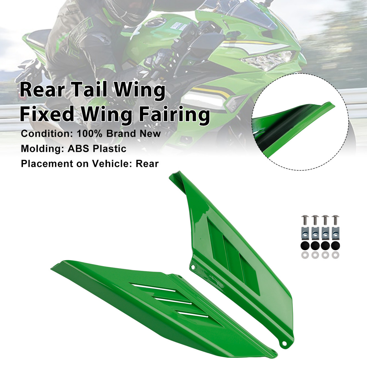 2023-2025 Kawasaki NINJA ZX-4R/ ZX-4RR Rear Tail Wing Fixed Wing Fairing Green Generic