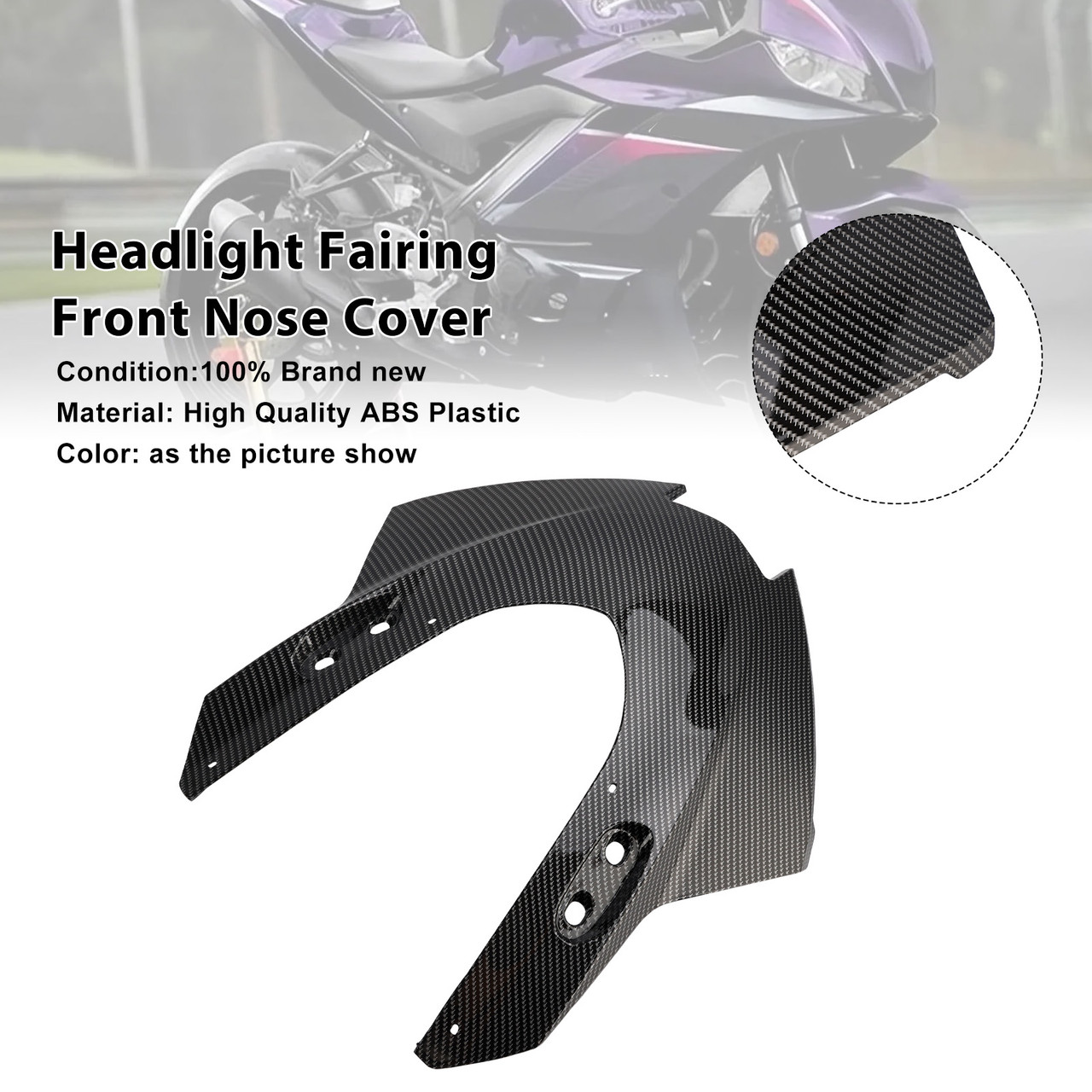 2025-2026 Yamaha YZF-R3 YZF-R25 Headlight Fairing Front Nose Cover Carbon Generic