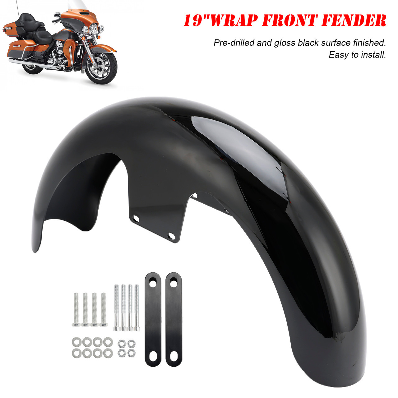 1994-1996 Touring Tour Glide Ultra Classic 19"Wrap Front Fender Black Generic