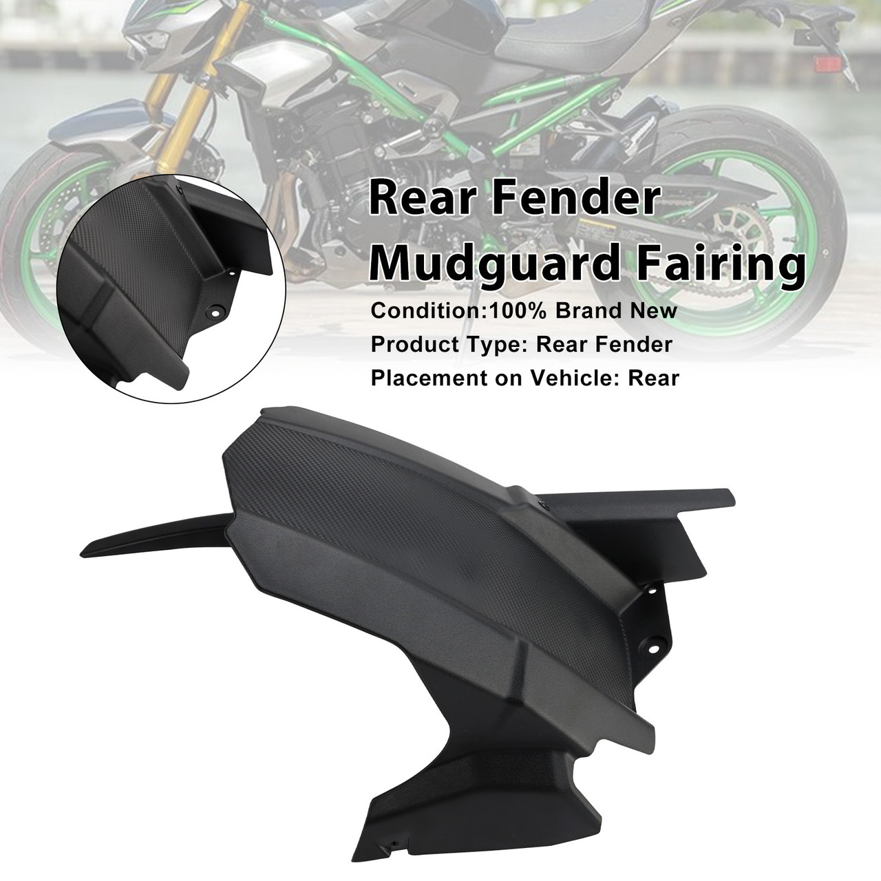 2025-2026 Kawasaki Z900SE Z900 Rear Fender Mudguard Fairing Black Generic