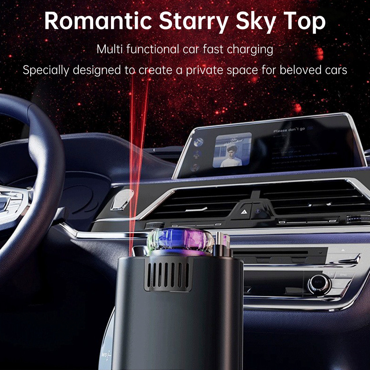 120W Super Fast Car Charger with Retractable Cable Ambient Light Smart Car Air Freshener Starry Sky Roof Car Charger