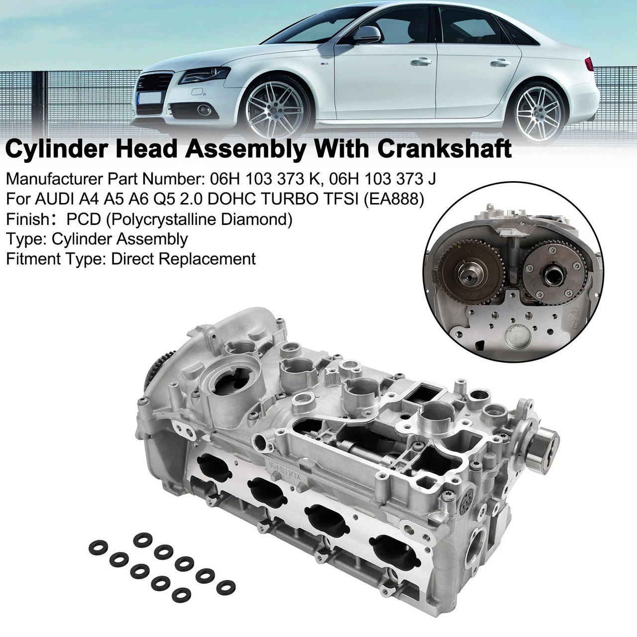 Cylinder Head Assembly With Crankshaft 06H103373J For AUDI A4 A5 A6 Q5 2.0 DOHC TURBO TFSI (EA888)