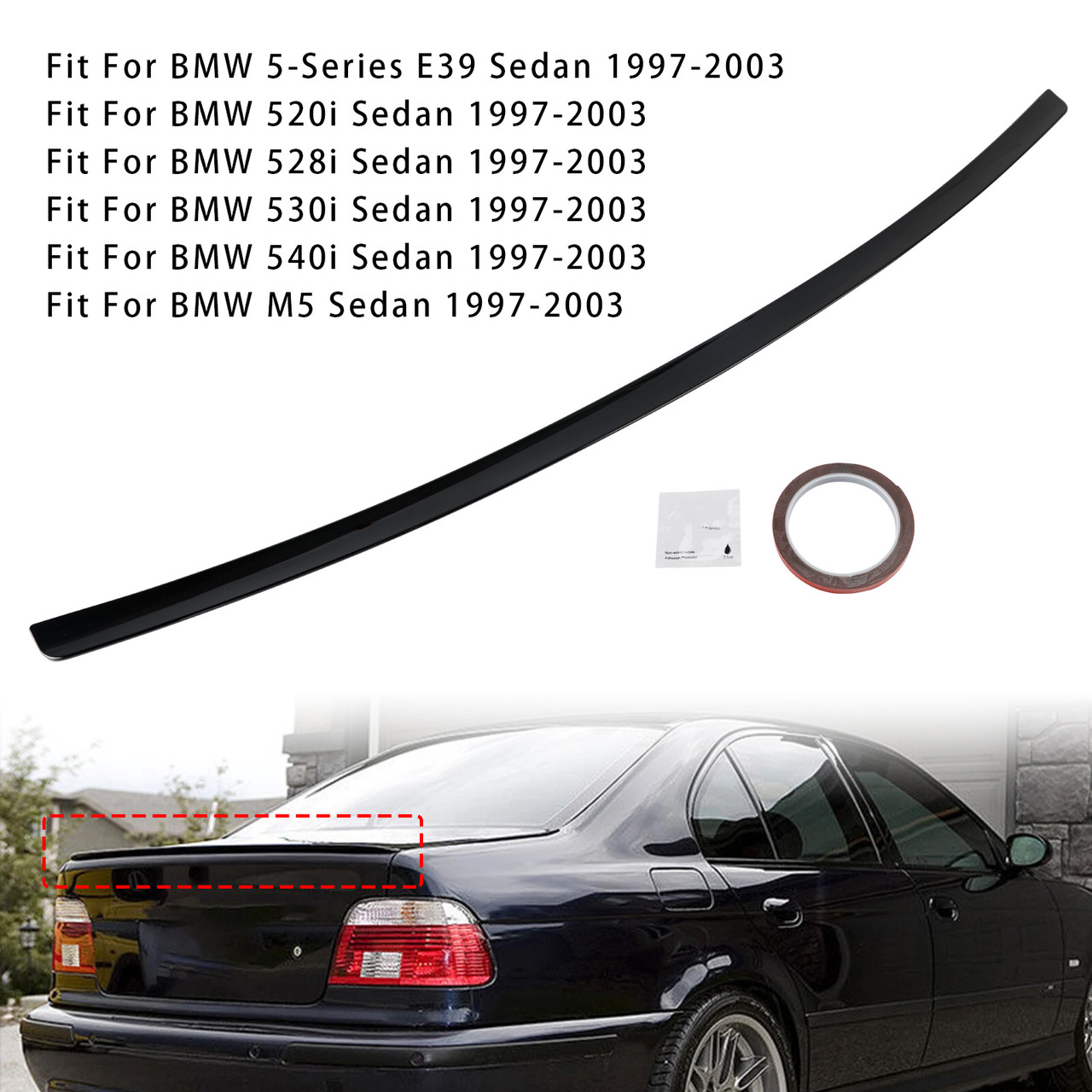 1997-2003 BMW 5-Series E39 Sedan Rear Boot Spoiler Gloss Black Generic