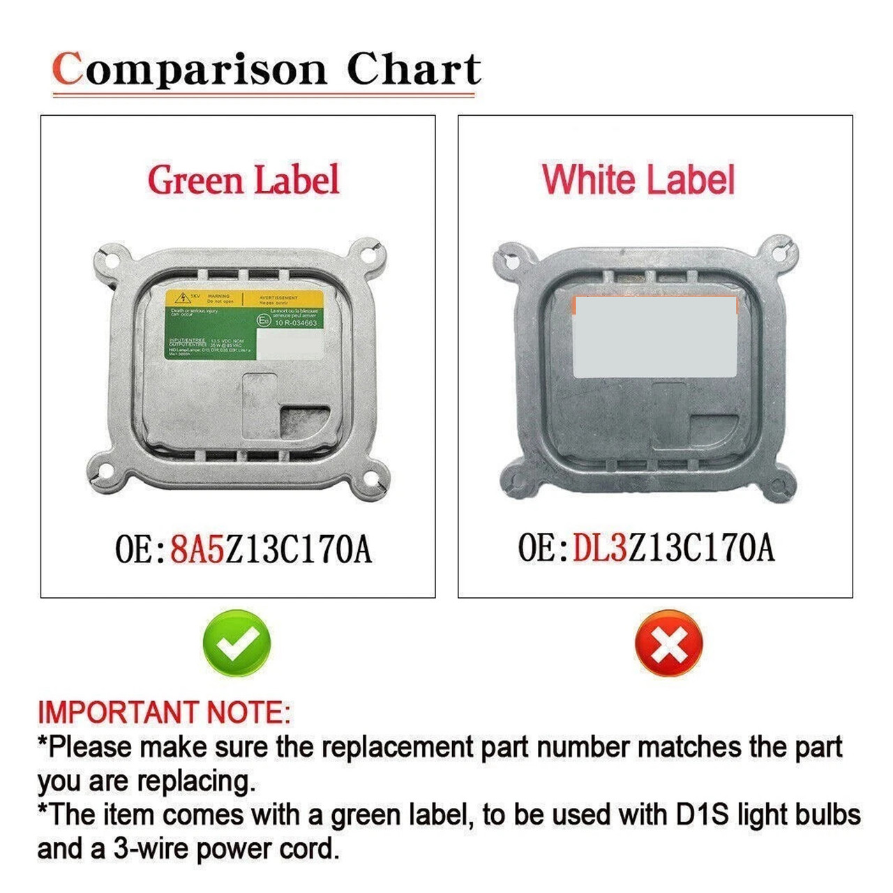 2010-2018 Ford Taurus Xenon Headlight Ballast HID Control Unit Module Kit 8A5Z-13C170-A Generic