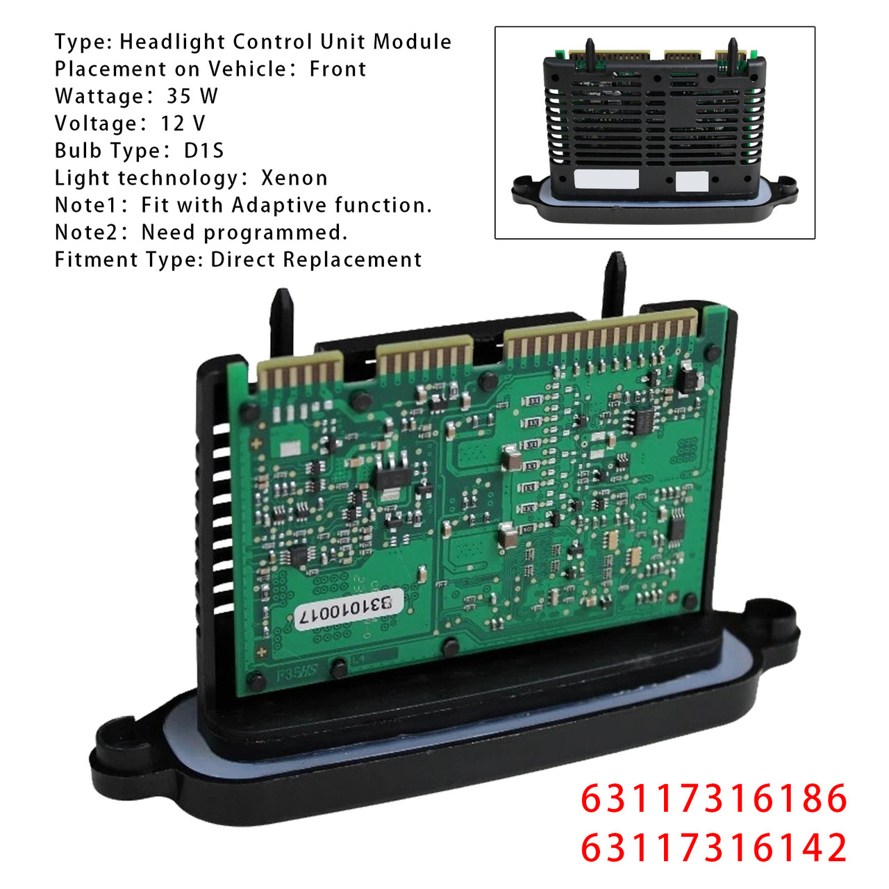 2011-2016 BMW 3 Series F30 Xenon Adaptive Headlight Control Unit Module Lear TMS 7316186 Generic
