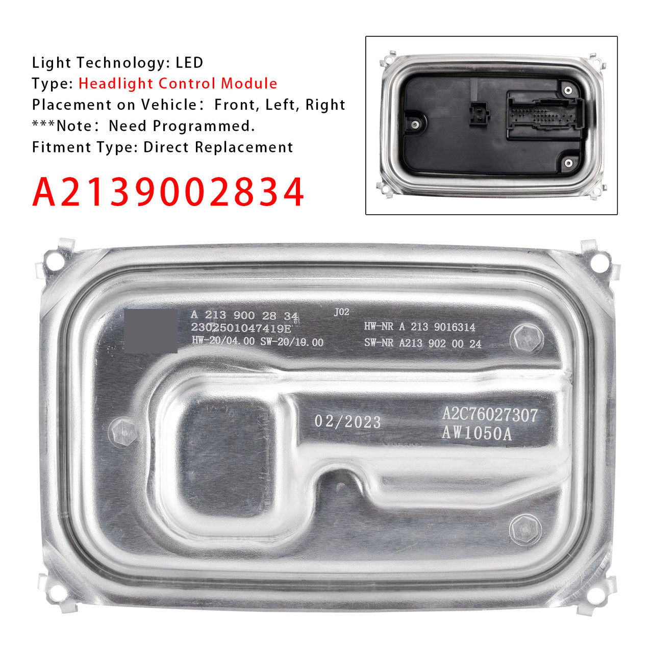 2022 Mercedes-Benz AMG GT LED Headlight Control Module A2139002834 Generic