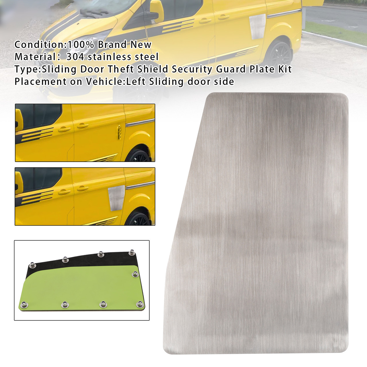 2012- Ford Transit Custom Left Sliding Door Theft Shield Security Guard Plate Kit Generic