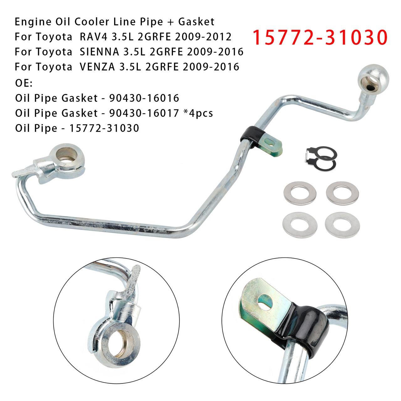2009-2018 Toyota AVALON 3.5L 2GRFE Engine Oil Cooler Line Pipe 15772-31030+Gaskets Generic