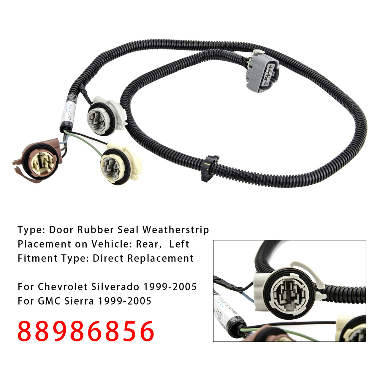 1999-2005 GMC Sierra Left Driver Side Tail Light Wiring Harness 88986856 Generic