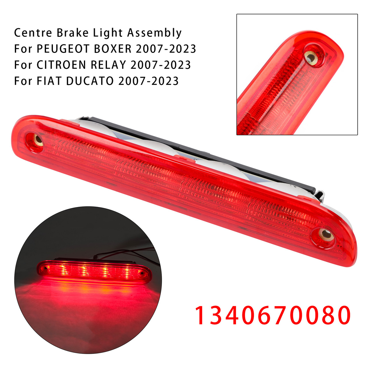 2007-2023 FIAT DUCATO Rear Stop Red Brake Light Lamp 1340670080 Generic
