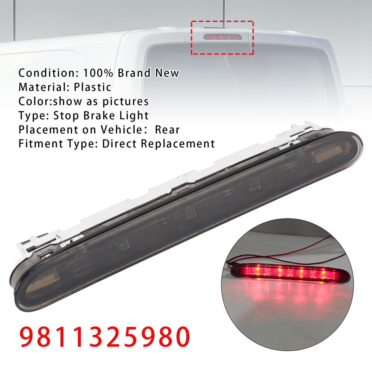 2016-2024 Peugeot Expert Iv Traveller LED Rear Stop Brake Light 9811325980 Black Generic