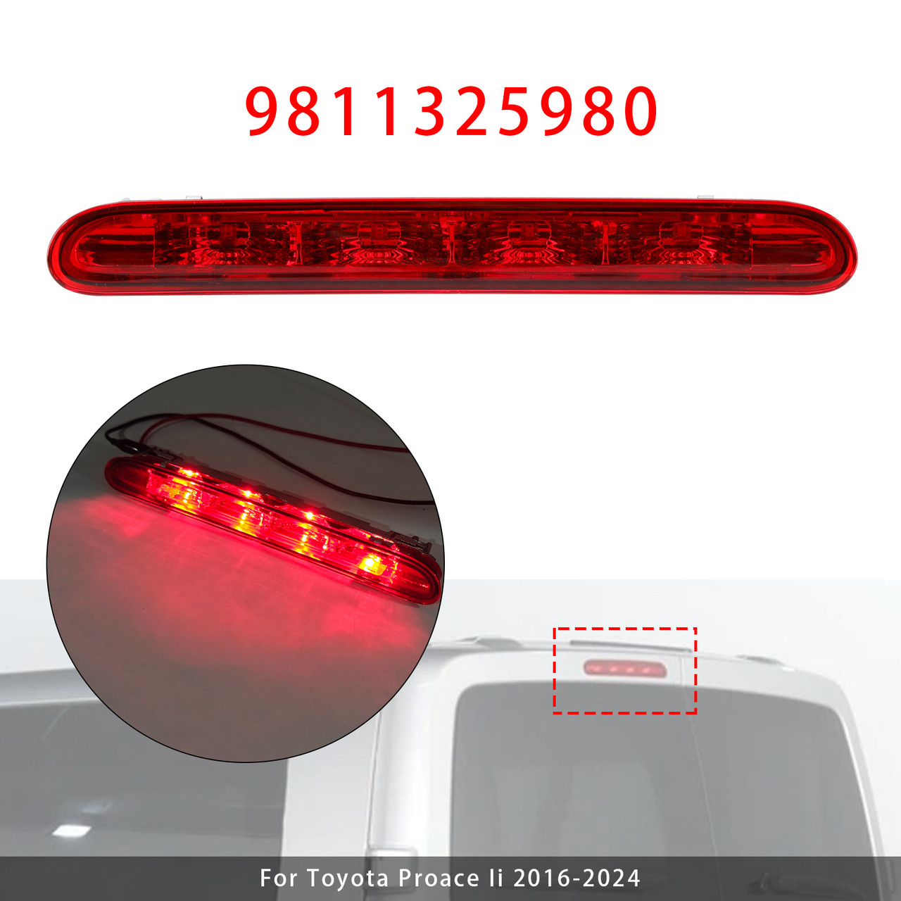 2016-2024 Peugeot Expert Iv Traveller LED Rear Stop Brake Light 9811325980 Red Generic