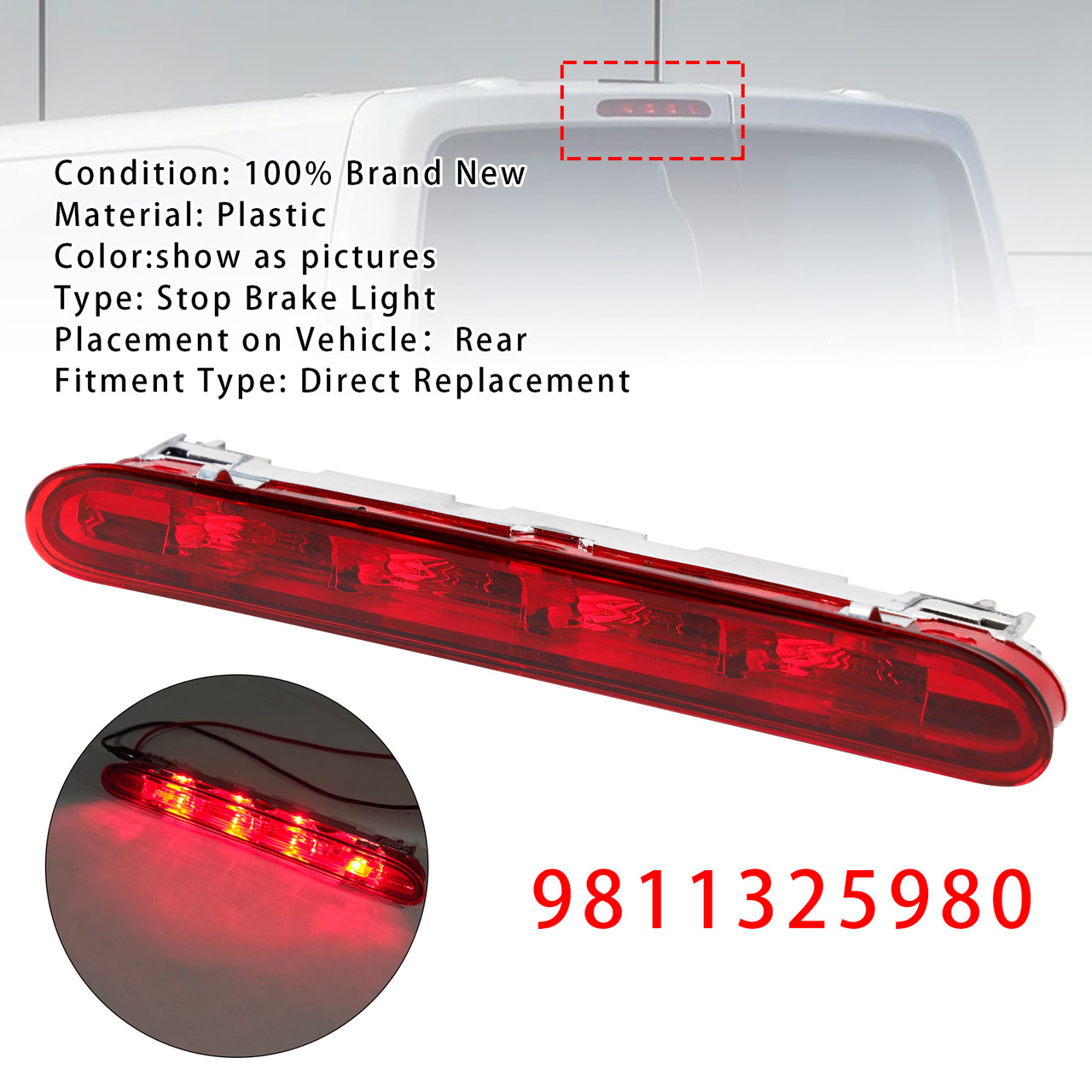 2016-2024 Toyota Proace Ii LED Rear Stop Brake Light 9811325980 Red Generic