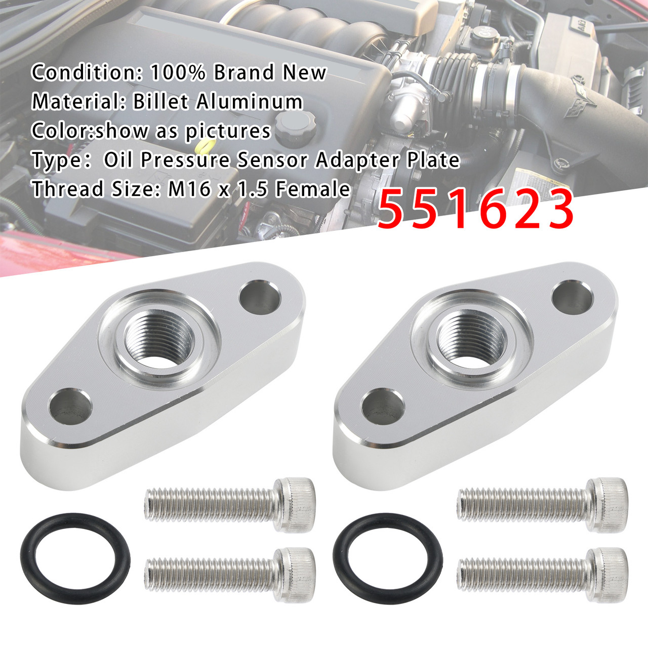 2 Pack Oil Pressure Sensor Adapter Plate M16 x 1.5 551623 For Chevy LS