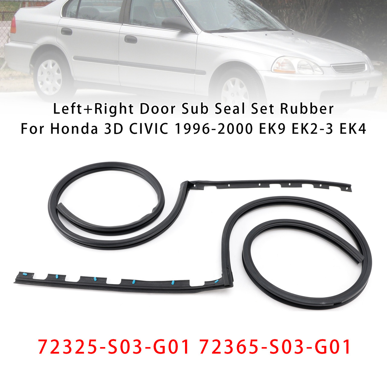 1996-2000 Honda 3D CIVIC EK9 EK2-3 EK4 Left+Right Door Sub Seal Set Rubber Generic