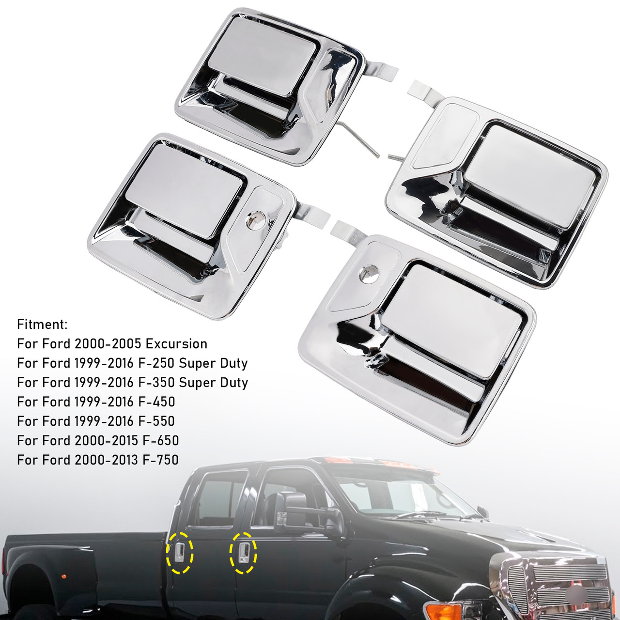 1999-2016 Ford F-250 F-350 F450 F550 F650 F750 Excursion 4Pcs Chrome Exterior Door Handle Set Generic